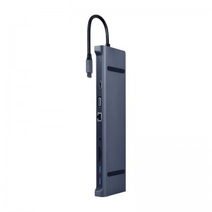 Adaptador Gembird USB-C 10-in-1 (Hub USB + HDMI + VGA + PD + Leitor de Cartões + LAN + 3.5mm audio)