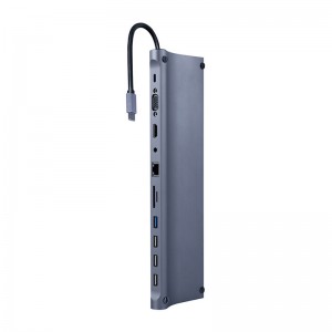 Adaptador Gembird USB-C 11-in-1 (Hub USB + HDMI + VGA + PD + Leitor de Cartões + LAN + 3.5mm audio)