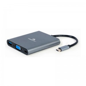 Adaptador USB-C Gembird 6-em-1 p/ HDMI + VGA + USB-C (PD 60W) + USB-A 3.1 + Jack 3.5mm + MicroSD/SD