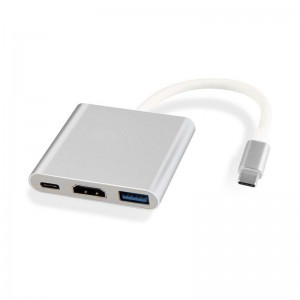 Hub USB-C 3 em 1 com HDMI + USB-A 3.0 + USB-C PD