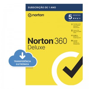 Norton 360 Deluxe Cloud 50GB 1 Utilizador 5 Dispositivos 1 Ano Digital