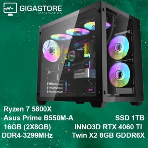 Desktop Gaming Ryzen 7 5800X RTX 4060 TI 16GB RAM 1TB SSD W11
