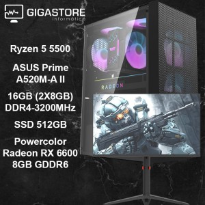 Desktop Gaming Ryzen 5 5500 RX 6600 16GB RAM 512GB SSD W11 + Monitor NTech RX2 23.8" 165Hz 1ms
