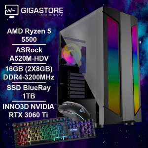 Desktop Gaming Ryzen 5 5500 RTX 3060 Ti 16GB RAM 1TB SSD W11