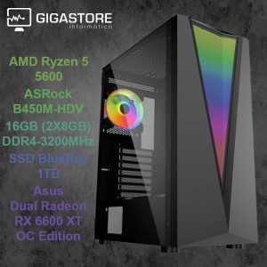 Desktop Gaming Ryzen 5 5600 RX 6600 16GB RAM 1TB SSD W11