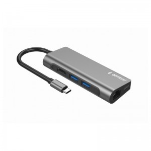 Adaptador USB-C Gembird A-CM-COMBO5-01 5-em-1 p/ HDMI + USB-C + 2-Portas USB-A 3.1 + RJ45 + MicroSD