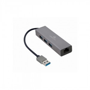 Adaptador USB Gembird A-AMU3-LAN-01 p/ 3-Portas USB-A + RJ45